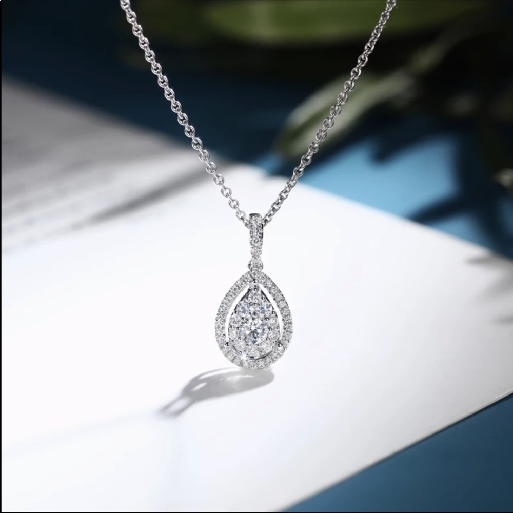 New 925 Silver Luxury Drop Water Diamond Necklace - Picture 3 of 6